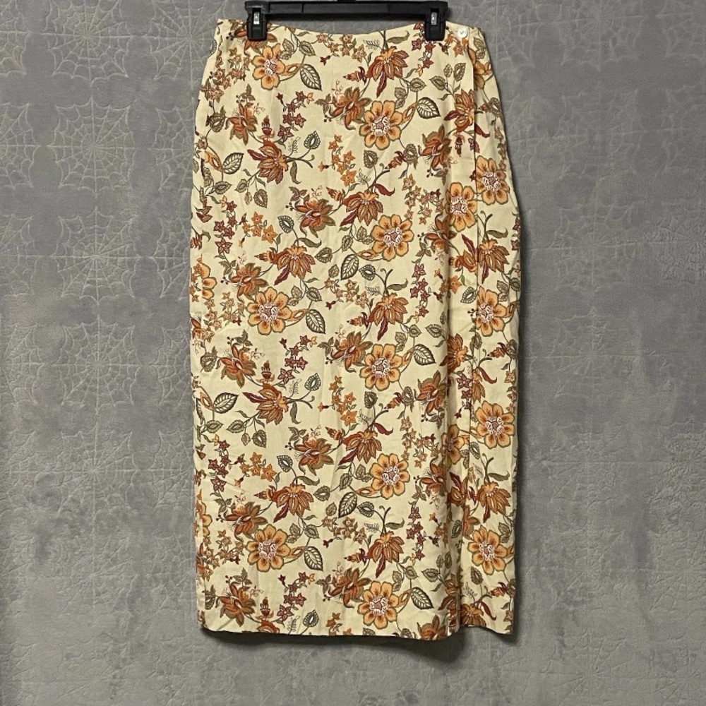 Charter Club Silk Maxi Wrap Skirt Womens 14 Peach Floral Timeless Chic Romantic